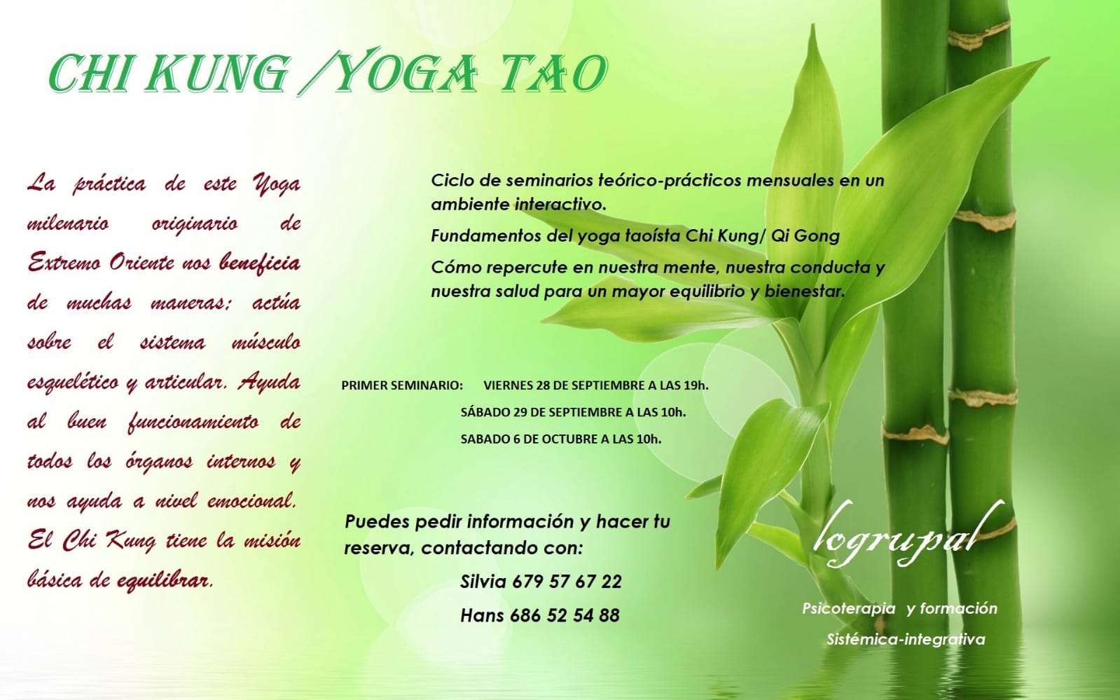 Chi Kung/Yoga Tao (Seminarios teórico-prácticos septiembre-octubre)